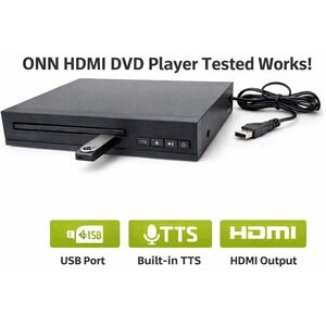 ONN HDMI DVD Player ONA19DP005 Built-In TTS USB Port Tested Works No Remote